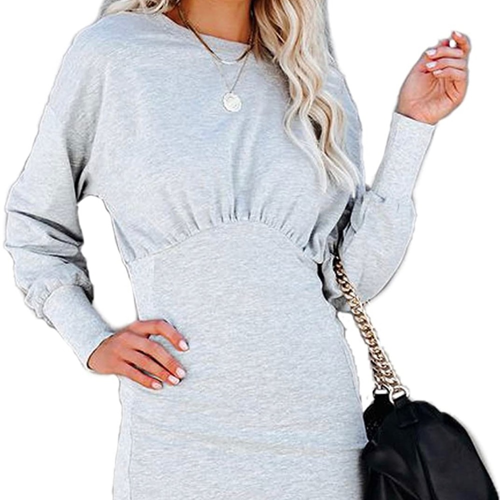 THEREADICT NWT CASUAL RUCHED LONG SLEEVE DRESS L